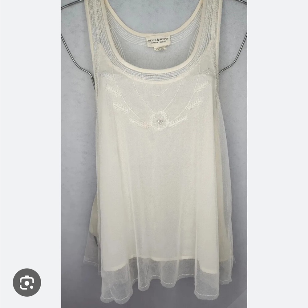 Denim & Supply Ralph Lauren Sheer Tulle Beaded Embroidered Trapeze Tank Top
